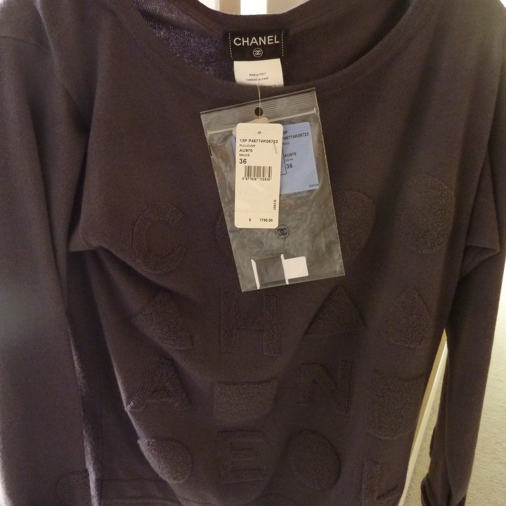 CHANEL Blue "Chanel" Logo Cashmere Pullover $1780